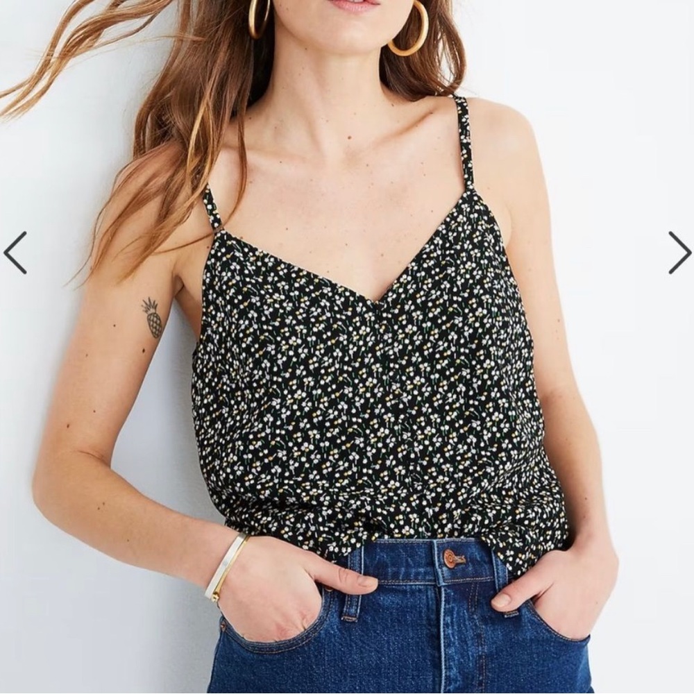 Madewell Black Floral Print Spaghetti Strap Tank